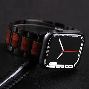 Natural Red Sandalwood & Metal Watch Band
