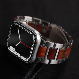 Natural Red Sandalwood & Metal Watch Band