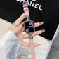 Metal diamond-studded H-mark leather strap