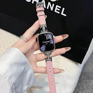 Metal diamond-studded H-mark leather strap