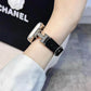 Metal diamond-studded H-mark leather strap