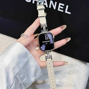 Metal diamond-studded H-mark leather strap