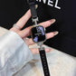 Metal diamond-studded H-mark leather strap