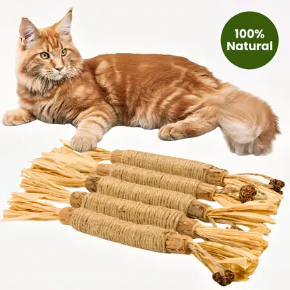 Natural Silvervine (Matatabi) Cat Chew Stick Toy – Gall Fruit, Raffia & Sisal Rope Design